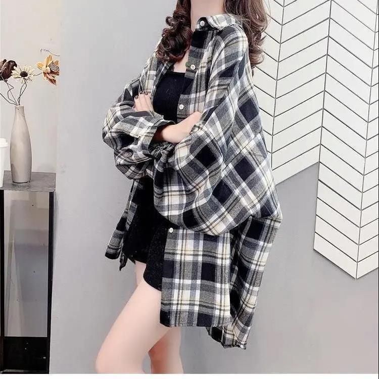 Plaid Shirt Women's Long Sleeve 2022 Spring New Korean Style Retro Outerwear All-Matching Fashionable Stylish Shirt Coat