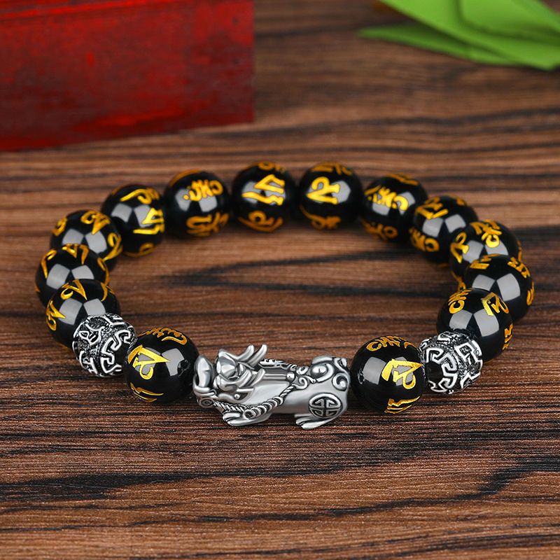 Feng Shui Black Obsidian Wealth Bracelet - Silver Fortune