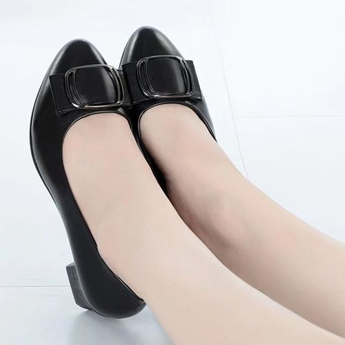 Women's Comfort Wedge Work Shoes Lady Low Heel Leather Shoes