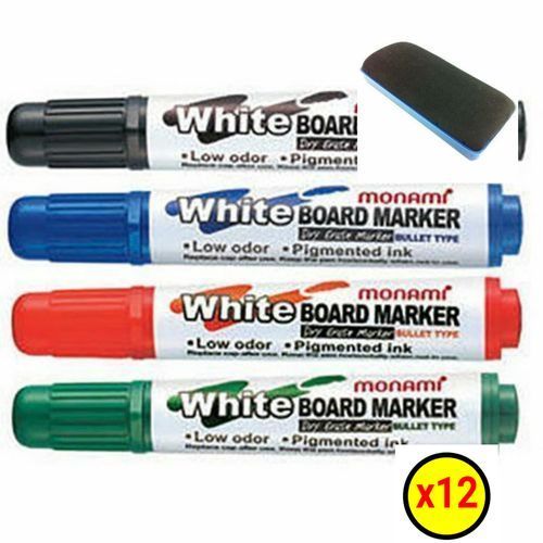 12 Pcs- Erasable Refillable White Board Marker+Free Duster