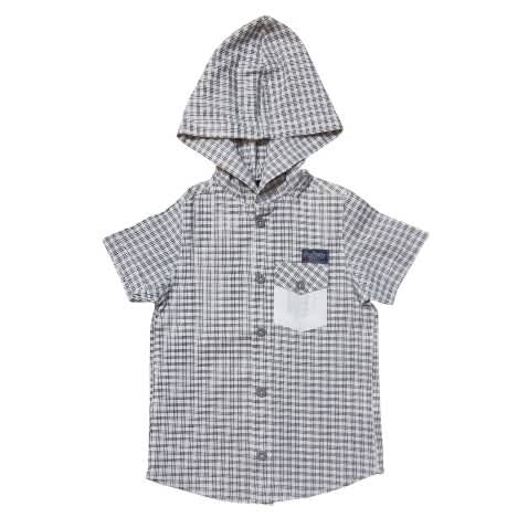 Boys' Short Sleeve Hoodie Shirt - White - Striped