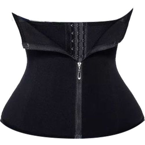 TUMMY CONTROL ZIPPER BREASTED WAIST TRAINERS--BLACK