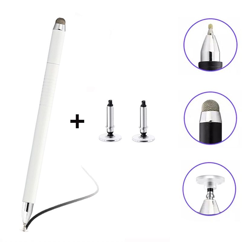 AT-32 3-in-1 Precision Sucker Capacitive Pen + Conductive Cloth Head + Handwriting Signature Pen Mobile Phone Touch Screen Pen With 2 Pen Head(White)
