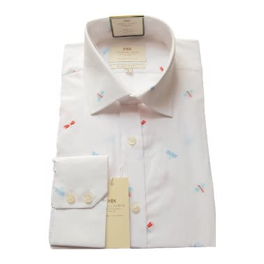 Men's Formal White Small Dragonflies Design Slim Shirt