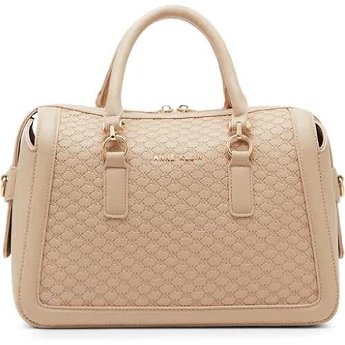 Embossed Ak Logo Top Zip Satchel Light Brown