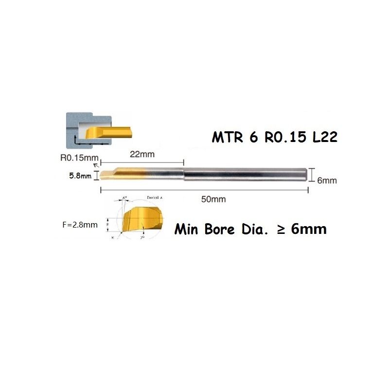 MTR 6 R0.15 L22 Lathe Turning Tool Tiny Boring Bar