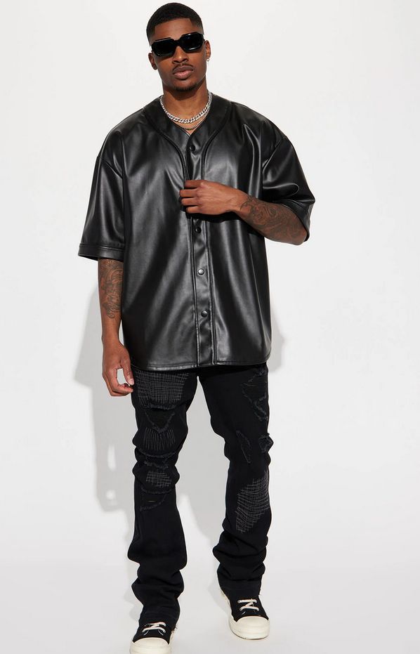 Homerun Faux Leather Short Sleeve Jersey - Black