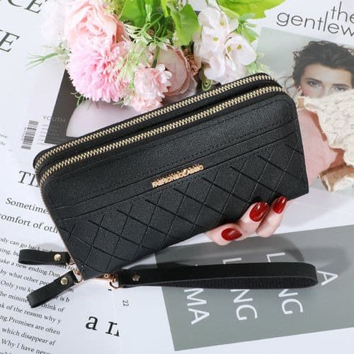 Women's Double Zipper Wallet /Purse -black