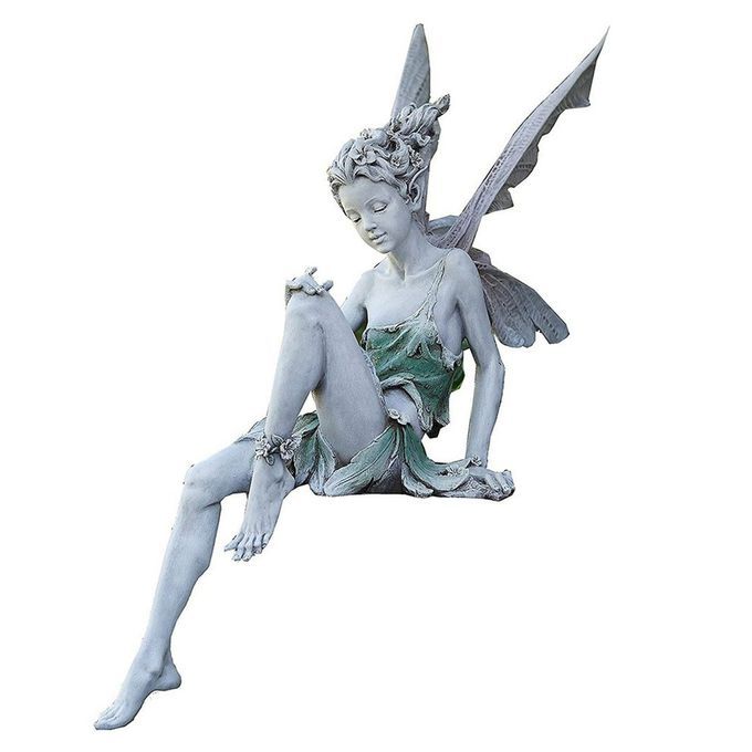 Flower Fairy Statue Figurines With Wings Outdoor Garden Ornament Resin  Raft-white
