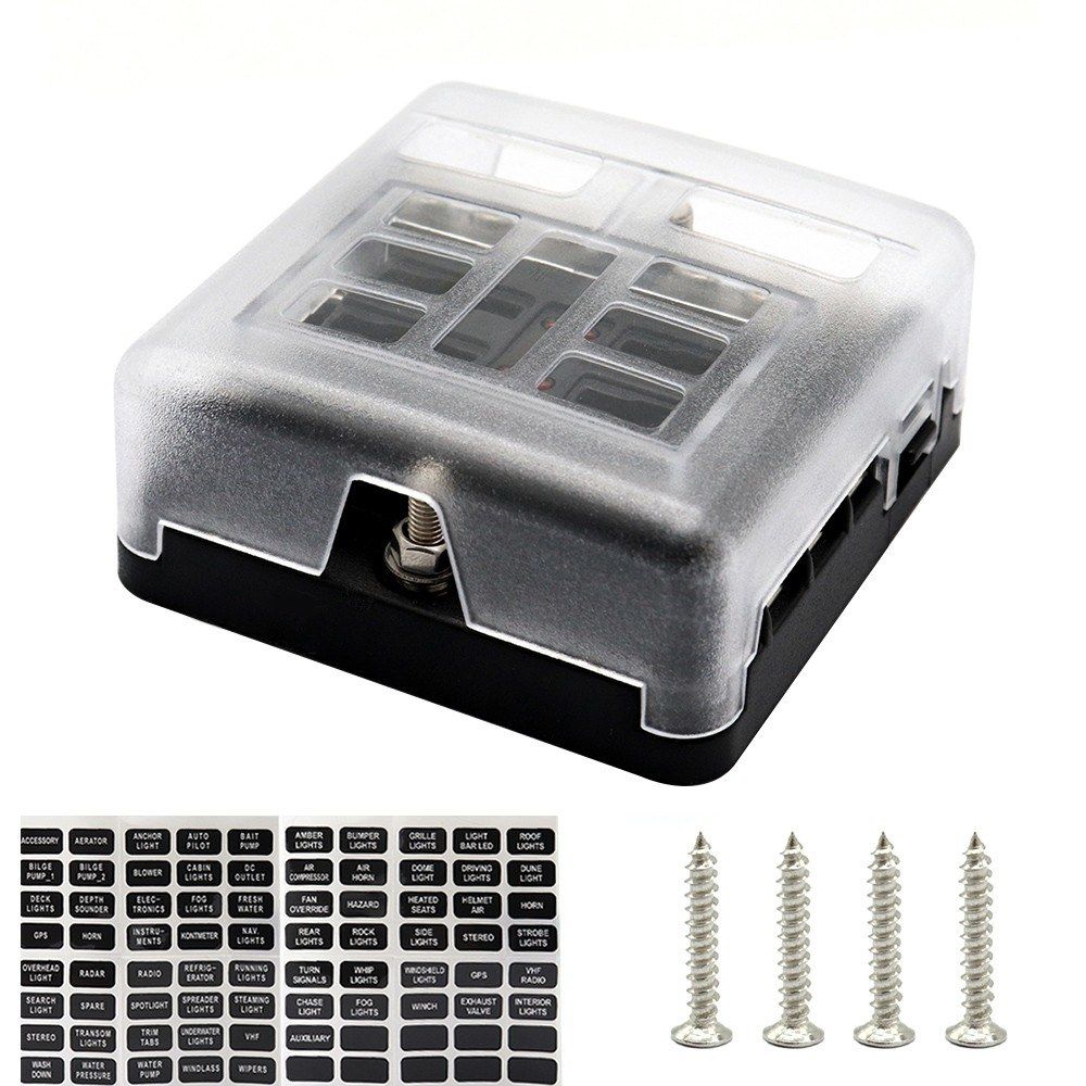 6-Way LED Blade Fuse Box With Negative Bus Bar Car