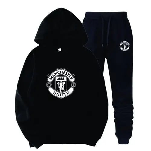 Hoodie And Joggers With Manchester United Prints - Black