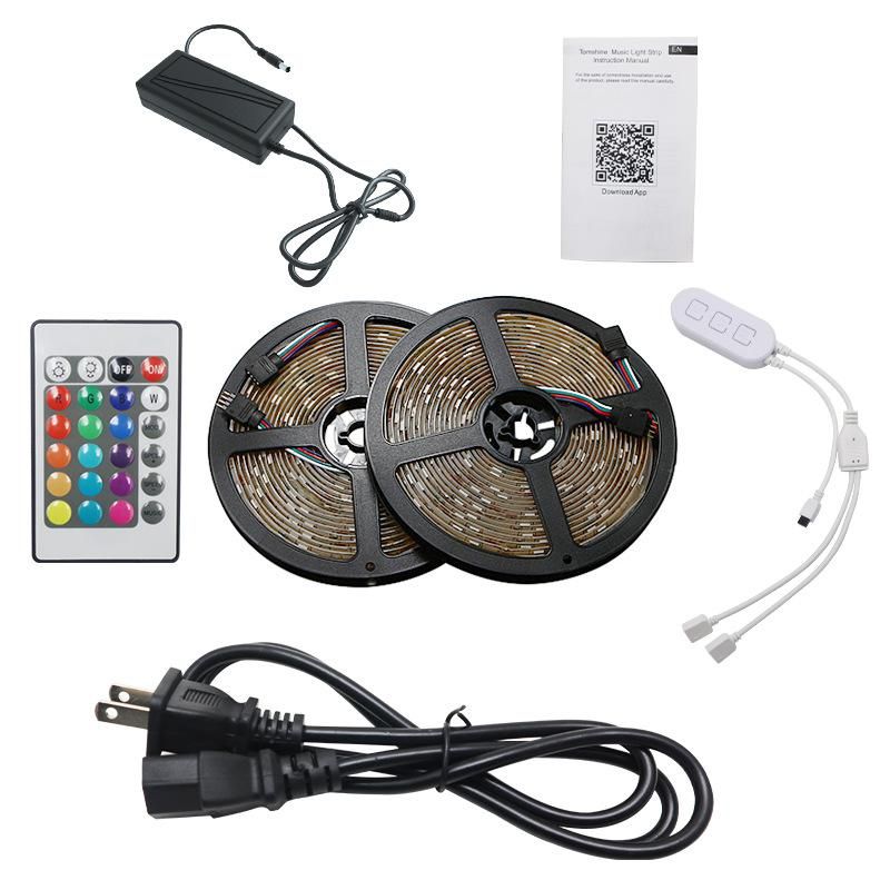 5M 300LEDs Wirelessly Connected RGB Colorful LEDs Strips Light with Controller Supported Wirelessly Connected/ Phones App Control/ Controller/ Voice Control/ DIY Customed Lighting Setting/ Music Sync/ 5 Levels Brightness Speed Adjustable Dimmable/ IP65 Wa