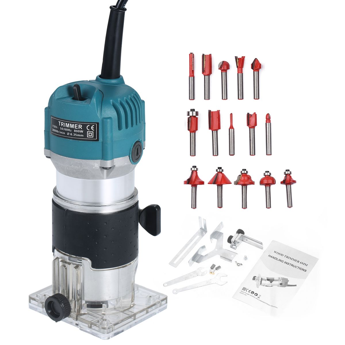 800W Compact Wood Router Tool  Set 110V Electric Trimmer