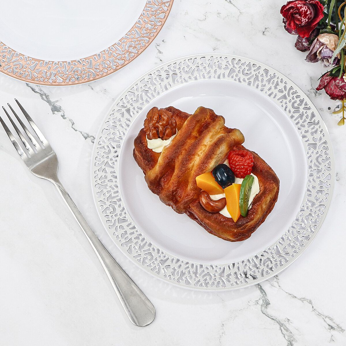 7.5 Inch 6pcs Disposable Plastic Tableware Plates Dinner Wedding Party Supply Silver