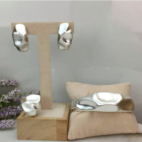 Gold Plated Jewelry Set - 3 Piece - Matching Earrings + Ring & Bangle Set