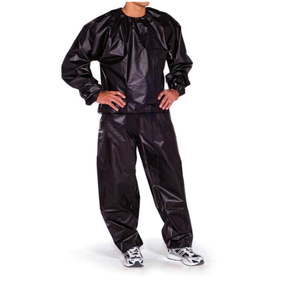 2PCS Fitness Loss Weight Sweat Suit Sauna Suit Exercise Gym Size L Black