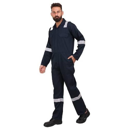 100% Twill Coverall With Reflector - 190 GSM - XL - Navy Blue