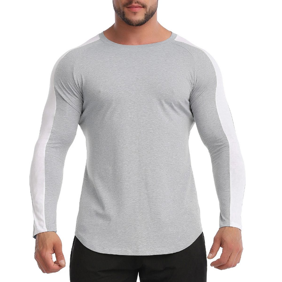 Men Long Sleeve T-shirt O Neck Splicing Plus Size Fitness