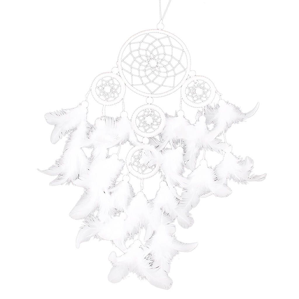 Circle White Feather Dream Catcher With Fairy LED Lights Wall Ceiling