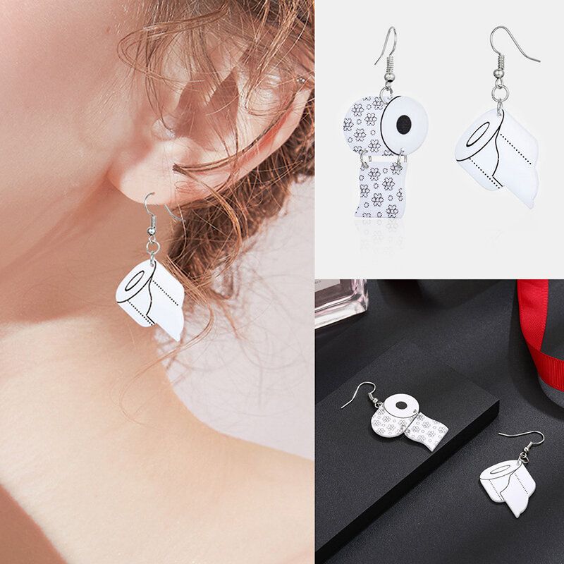 Paper Towel Earrings Funny Roll Paper Asymmetric Earrings