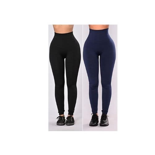 2 In 1 High Waist Slimming Leggings - Black & Blue