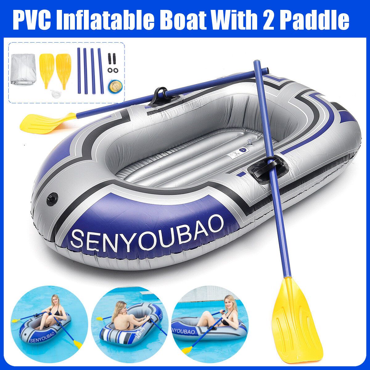 1/2 Person Boat Inflatable Kayak Canoe Rowing Air Boat Double Valve Drifting Diving Boat Paddle Accessory 2 Person