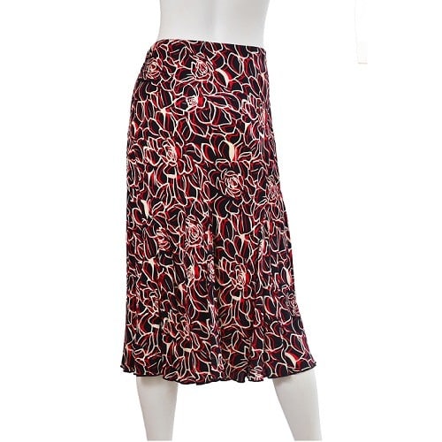 Women Portfolio Red A Line Multicoloured Roses Midi Skirt