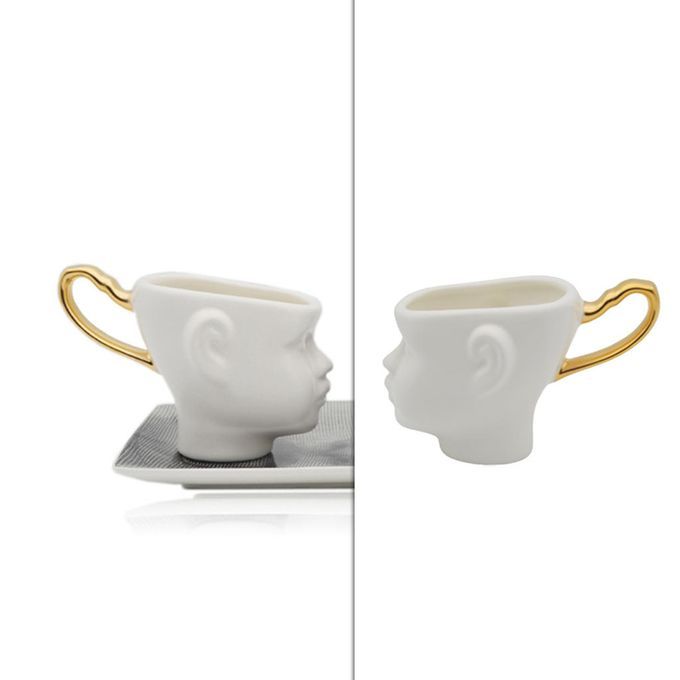 Human Head 3D Ceramic Mug Novelty Coffee Cup Christmas White Gold