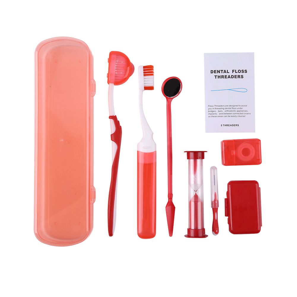 8 Piece Portable Orthodontic Oral Care Kit For Braces-Red