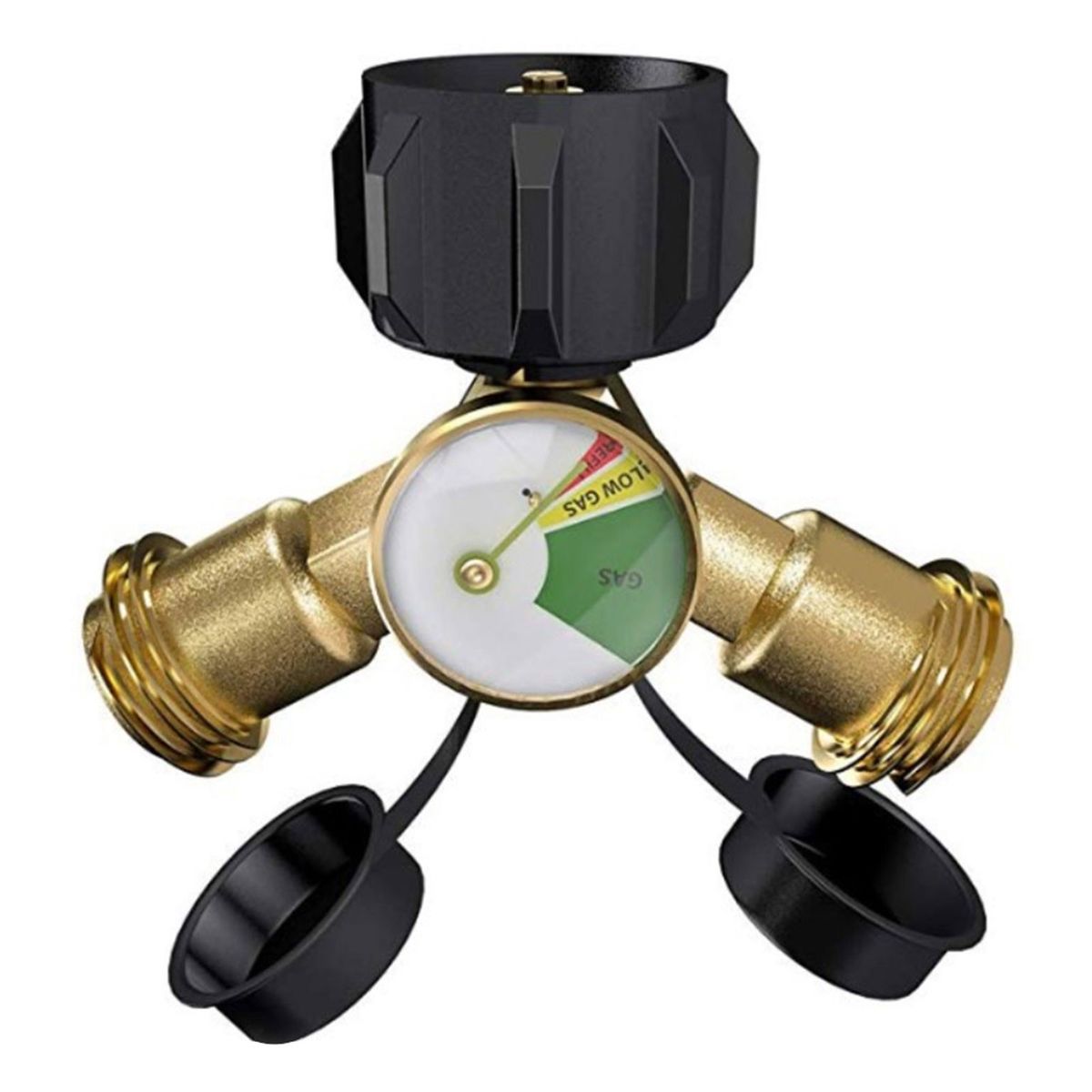 Propane Y-Splitter Adapter With Gauge 2 Way LP Gas Adapter