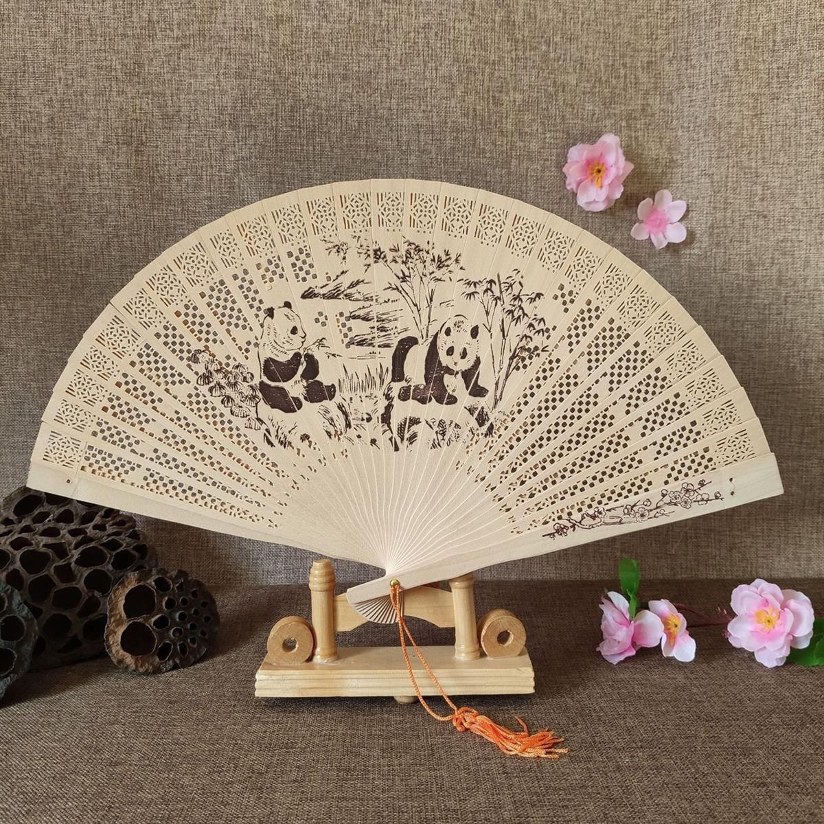 Vintage Carving Fan Antique Printing Hand-made Incense 1Pcs Folding Craft Hollow Style Lady Wood Chinese Wood Fans Decoration