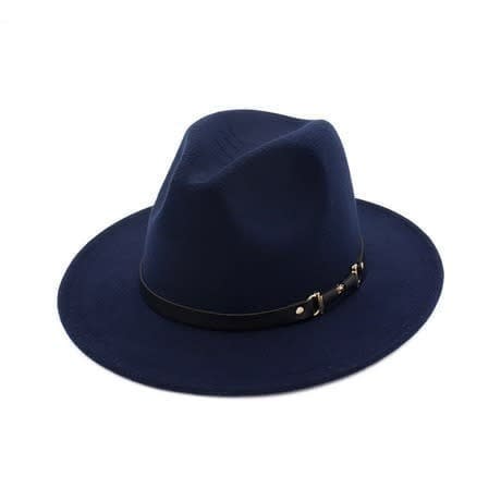 Unisex Fedora Hat With Belt Buckle - Navy Blue