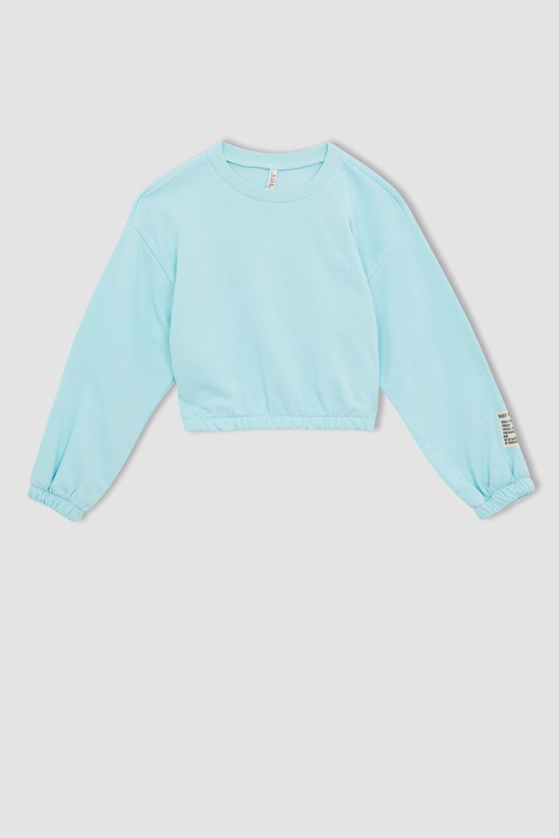 Girl - Regular Fit Crew Neck Long Sleeve Knitted Sweat Shirt - Turquoise