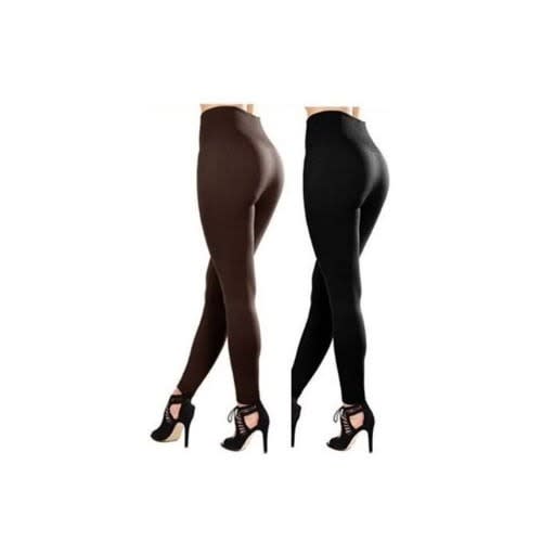 Fashion Front 2 In 1 Ladies High Waist Thick Leggings - Brown & Black