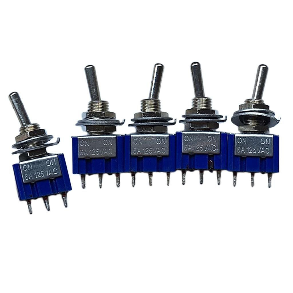 5 X -On Mini Toggle Switch Round Handle 3p Blue