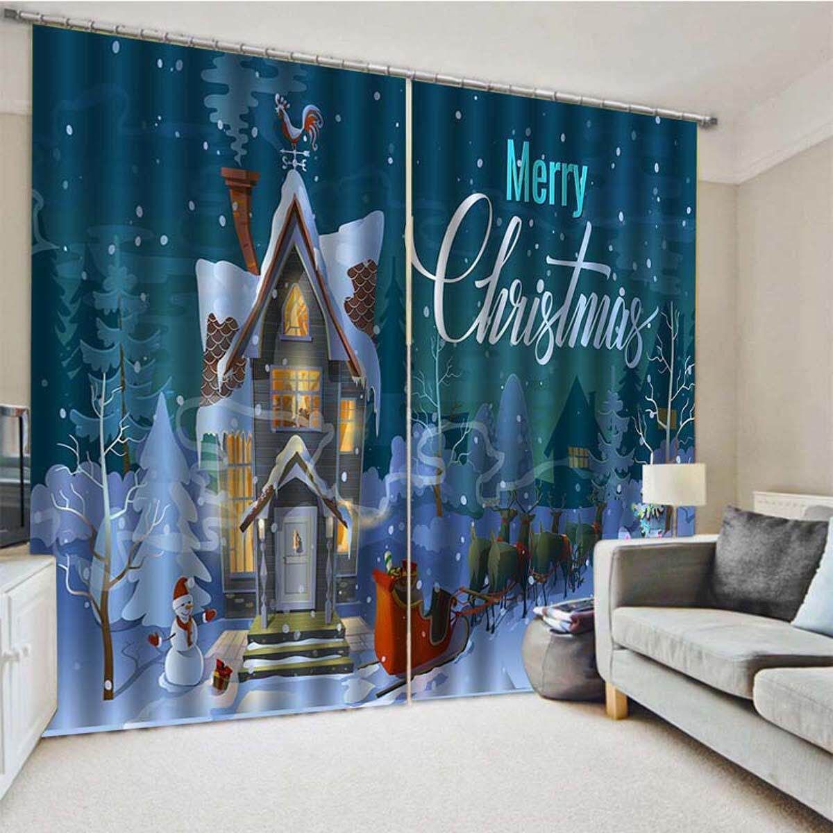 2Pcs 85X200CM Christmas Window Curtain Drape Xmas Decoration Bedroom Living Room Deep Green