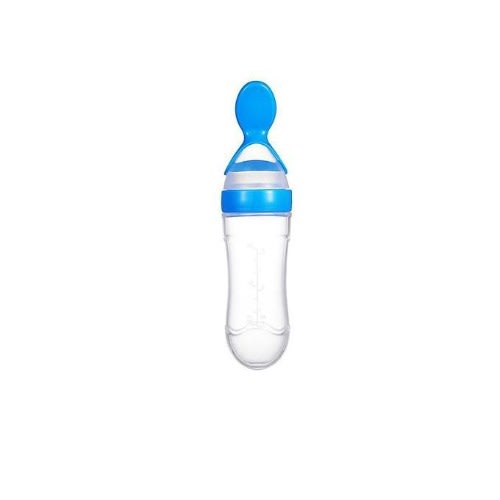Silicone Baby Squeezing Spoon Feeding Bottle & Training Feeder - Blue