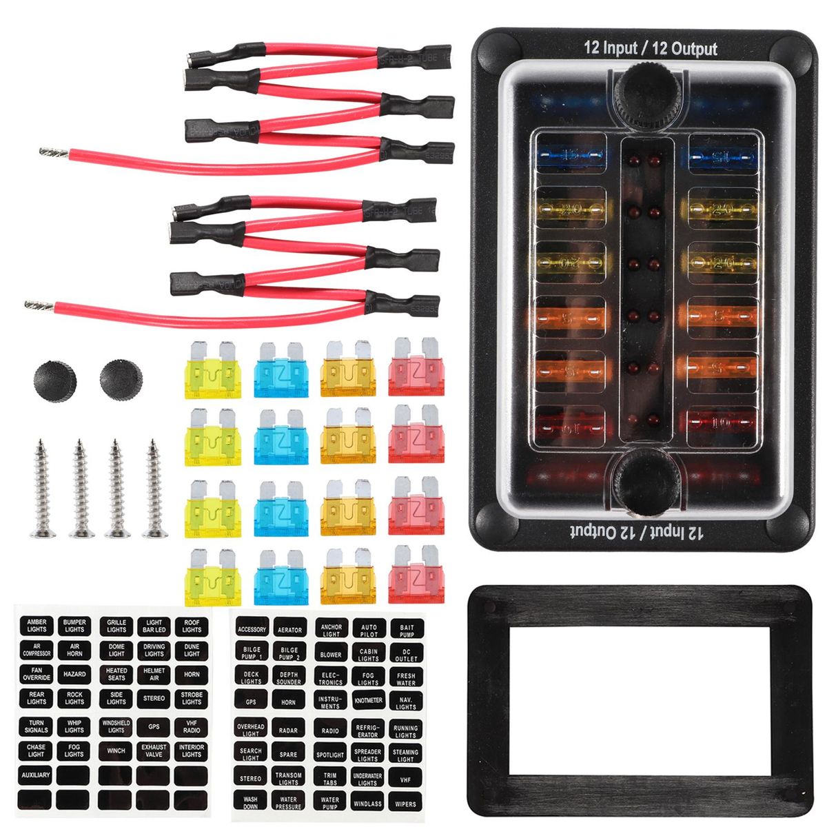 12 Way Fuse Block with Warning LED Indicator 16 Fuses ATO/ATC Blade Fuses 12 Input/Output Waterproof for Car Truck Boat