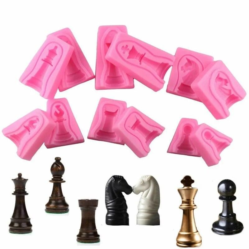 12pcs/set International Chess King Queen Knight Rook Pawn Bishop Double-Sided Fondant Cake Chocolate Molds Kitchen Baking  Clay