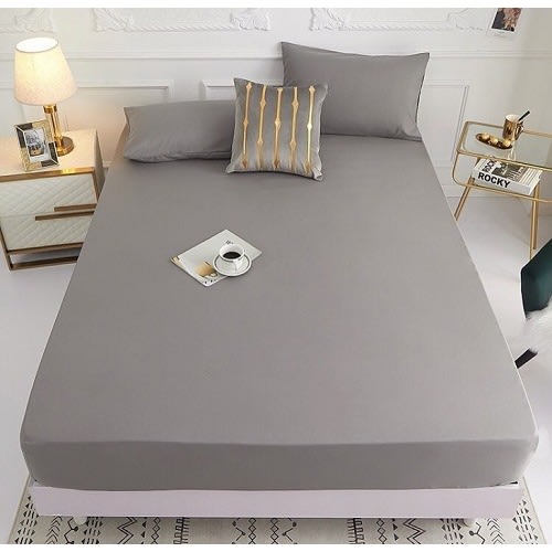 100% Plain Cotton Bedsheet And Pillowcases - Grey