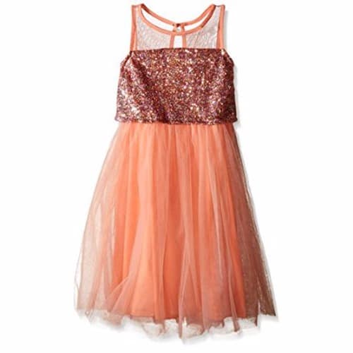 Emerald Sundae Girls' Illusion Top with Peach Sequin Top Dress