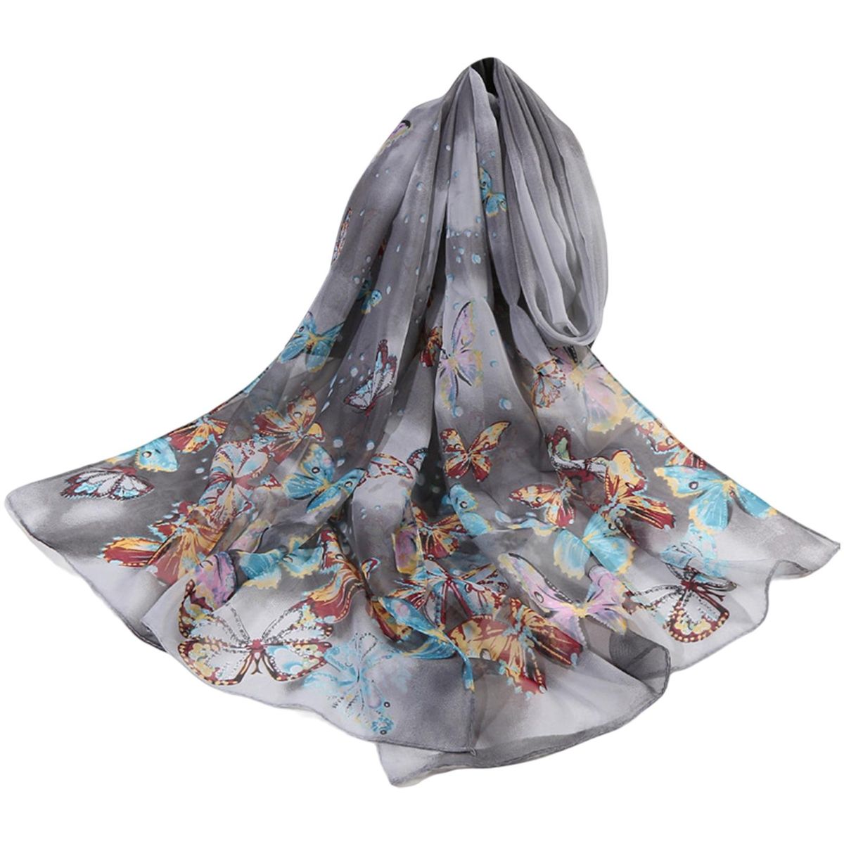 Chiffon Scarf Long Soft Butterfly Print Scarf Dark Gray