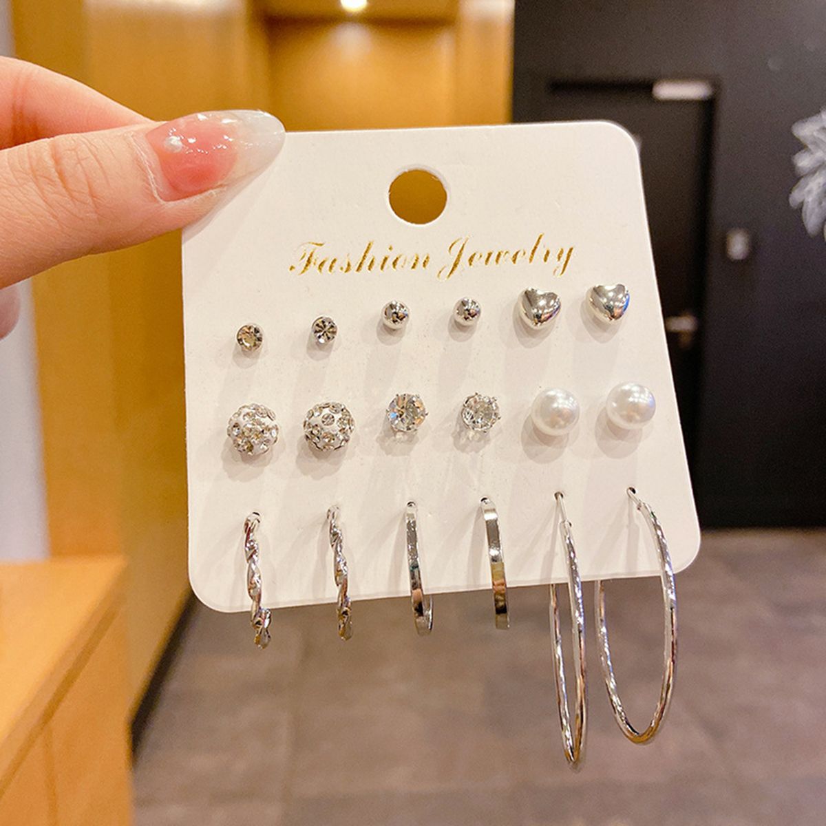 Small Exquisite Ear Studs Ear Rings Combination Set Diamond