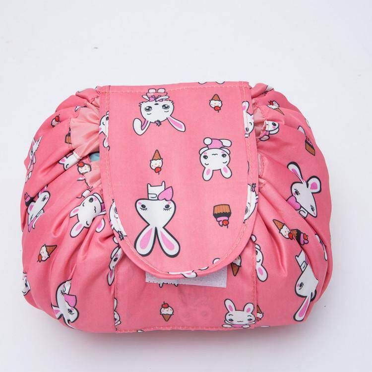 Korean Lazy Drawstring Cosmetic Bag Bundle Storage Bag Portable Large Capacity Shrink Cosmetic Cosmetic Bag Custom Red Corney Rabbit {average Size}