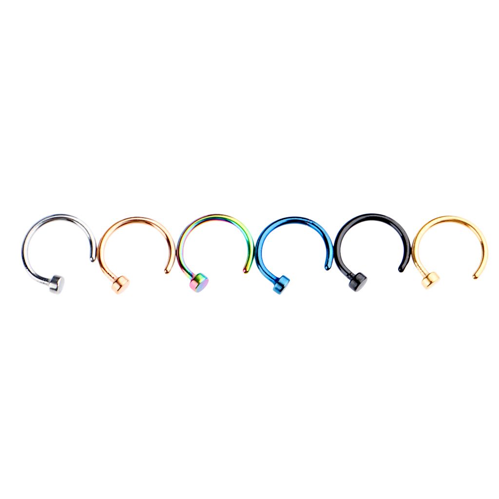 6Pcs Assorted Color Stainless Steel C-Shaped Nose Stud Tragus Ear