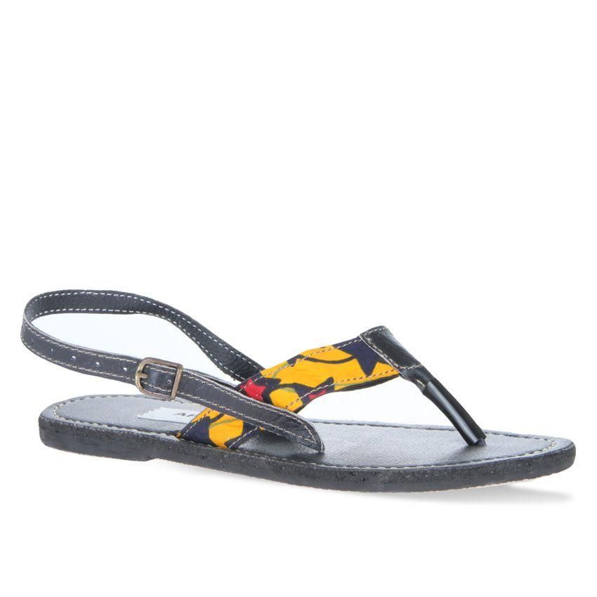 Printed Flat Sandals - Yellow/Red