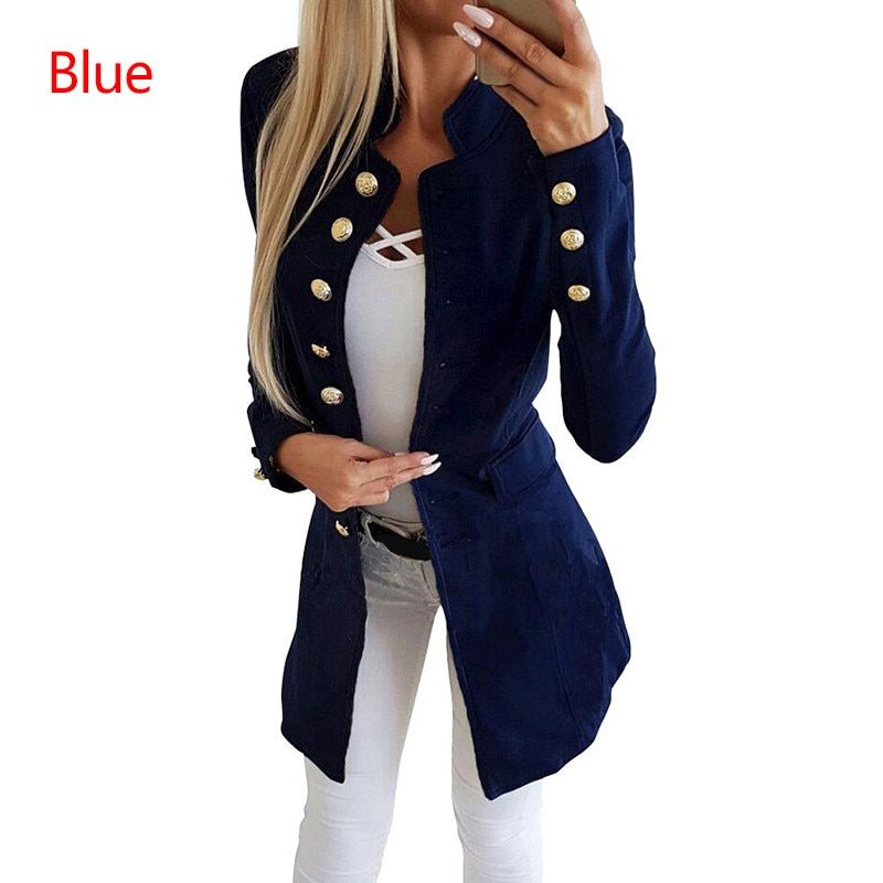Women's Solid Casual Long Jackets Slim Button Woman Elegant Coats Autumn Winter Long Sleeve Coats Office Ladies Outerwear 2021