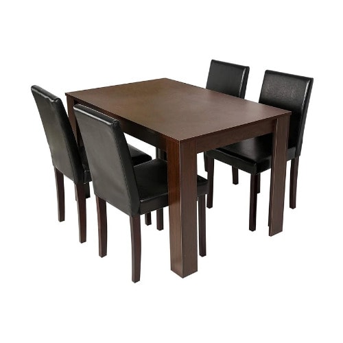 Wooden 4 Chair And Table Dining Set With Leather Upholstery