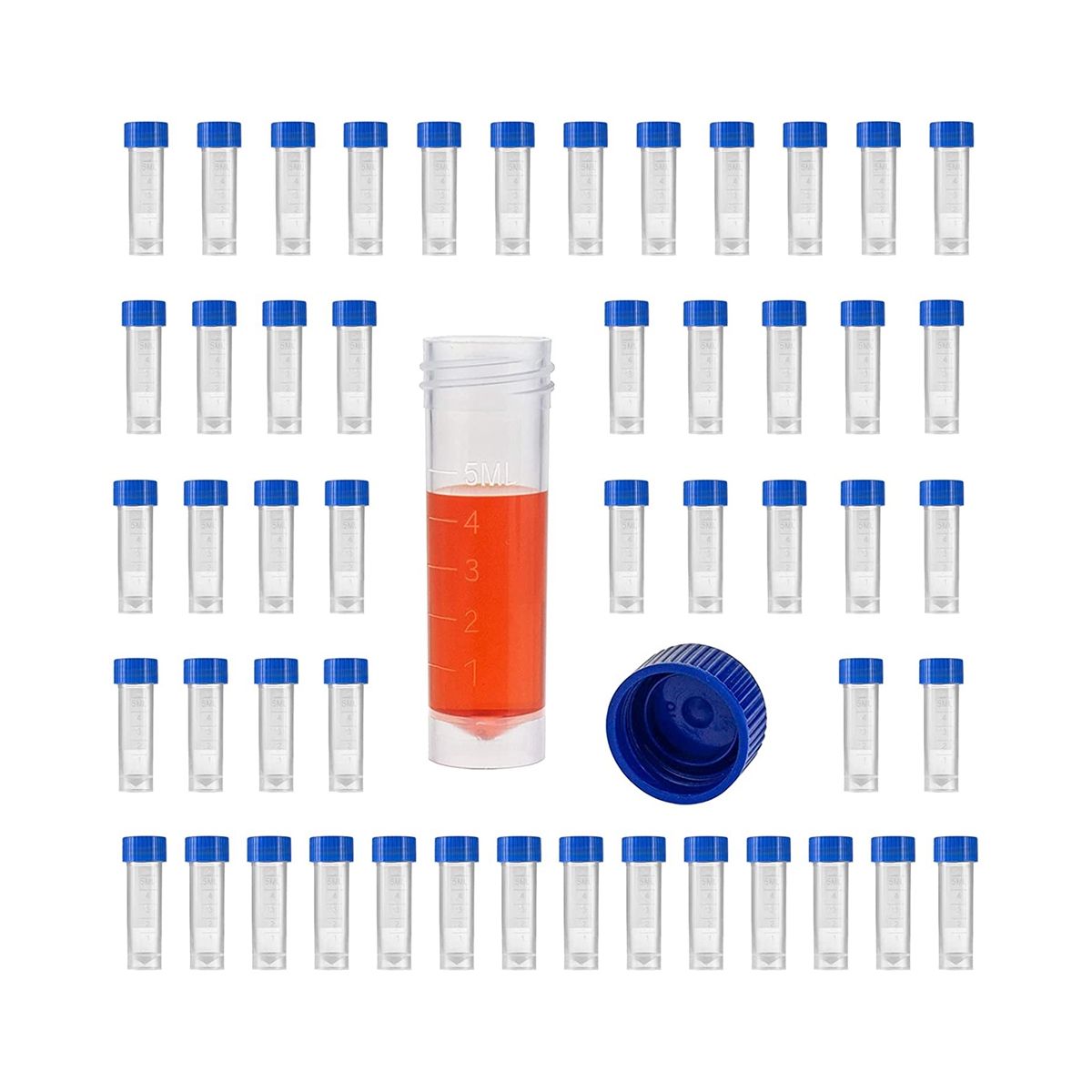 50PCS Cold Lab Test Tube with Screw Cap Vial Plastic Graduated Test Sample Tube Non- Pyrogenic