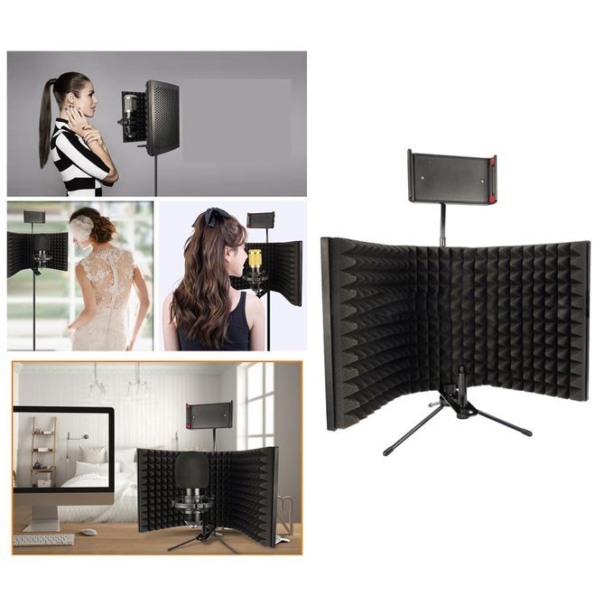 Microphone Isolation Shield With Phone Holder 3 Panel Stationary